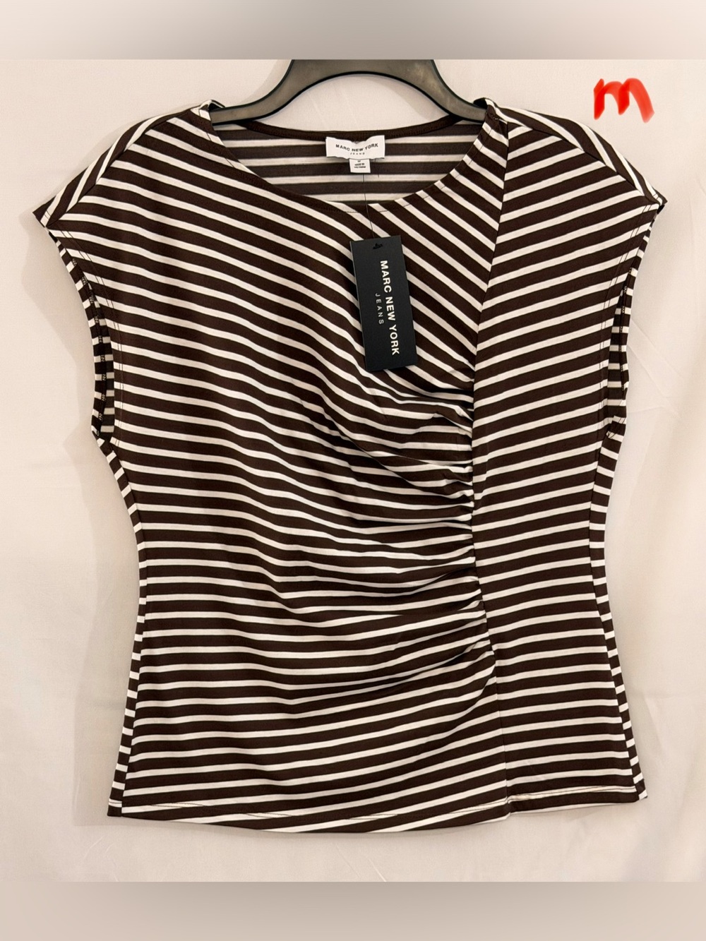 Marc New York Brown and White Striped Ruched Tank
